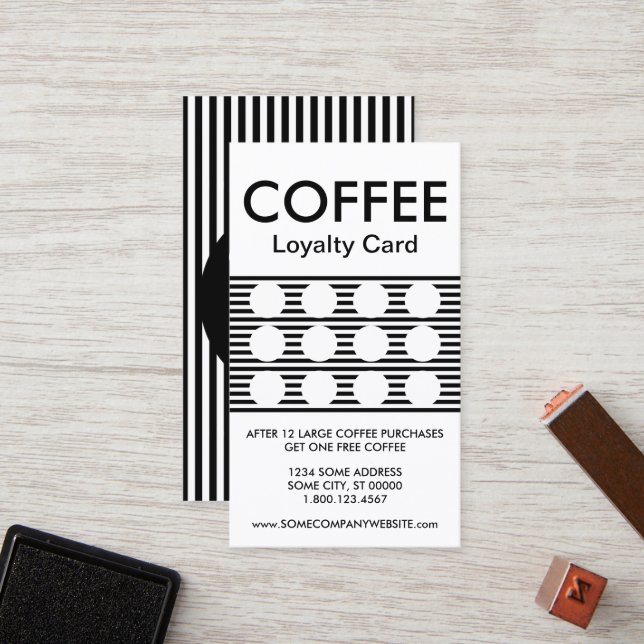carte timbre rayé de molécule de café (Devant/Arrière en situation)