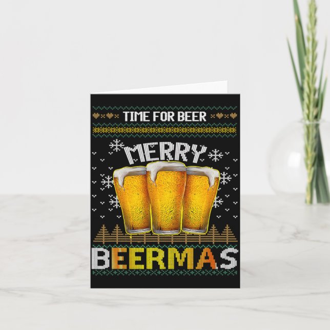 Carte Time For Beer Merry Beermas Funny Christmas Beer L (Devant)