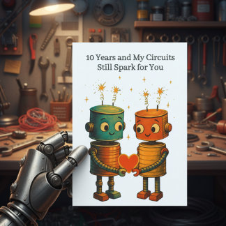 Carte Tin Robot Love 10th Wedding Anniversary