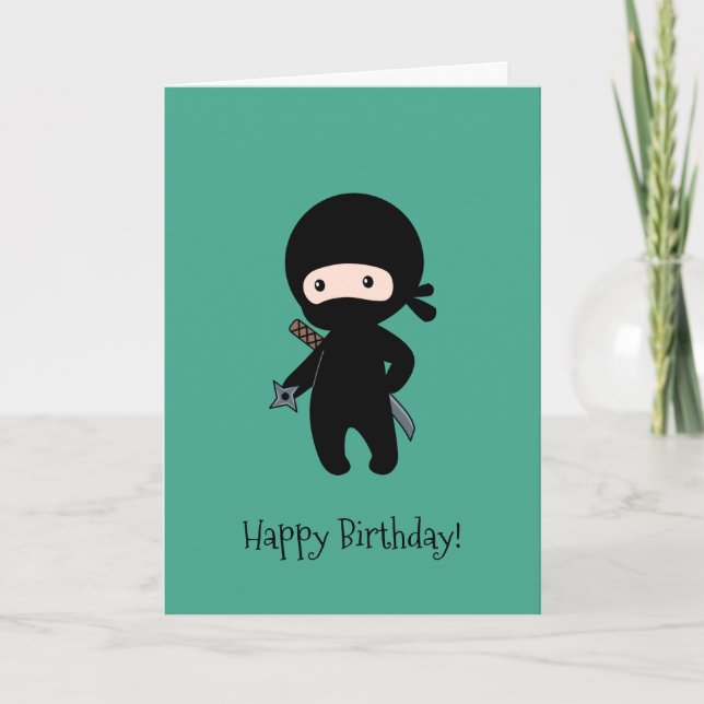 Carte Tiny Ninja tenant Star Dark Green Anniversaire (Devant)
