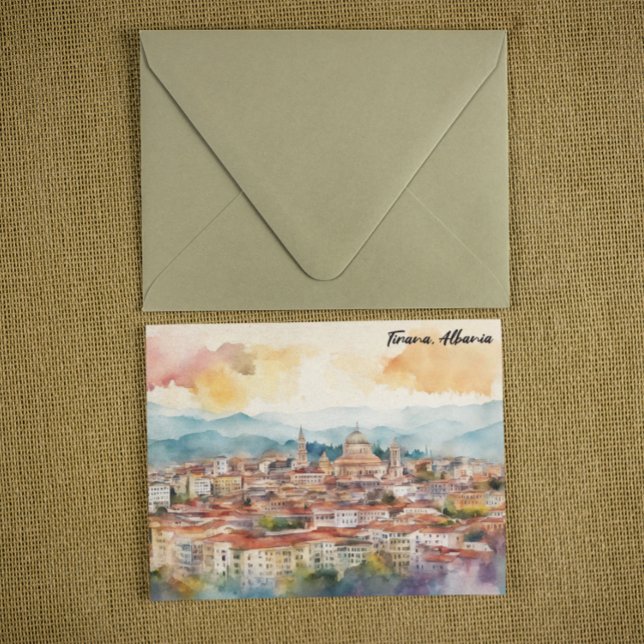 Carte Tirana Albania Watercolor Painting Panorama View (Tirana Albania Watercolor Painting Panorama View Card)