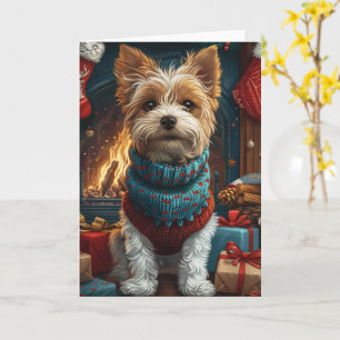Carte Tireur de Fox Terrier avec un feu de cheminée de c