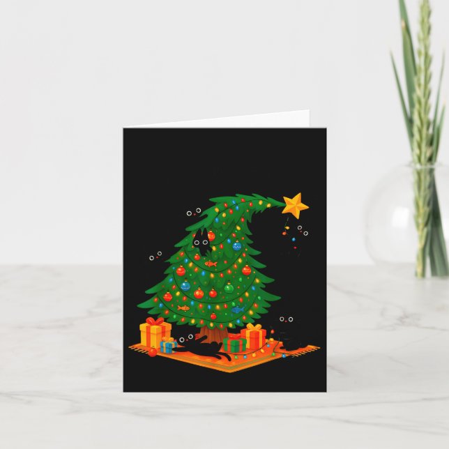 Carte Tis The Season Christmas Tree Cute Black Cat Match (Devant)