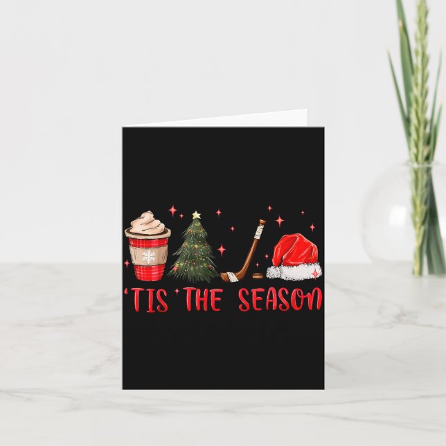 Carte Tis The Season Hockey Coffee Xmas Tree Ice Hockey  (Devant)