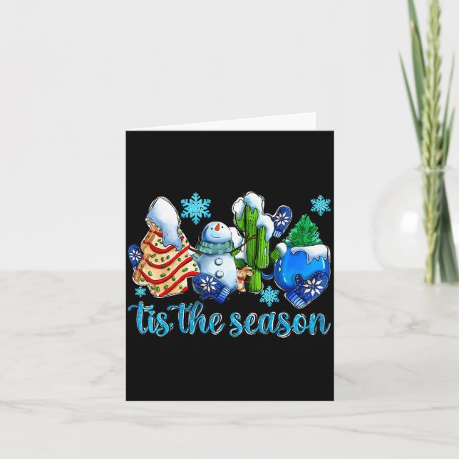 Carte Tis The Season Winter And Snowman Christmas Family (Devant)