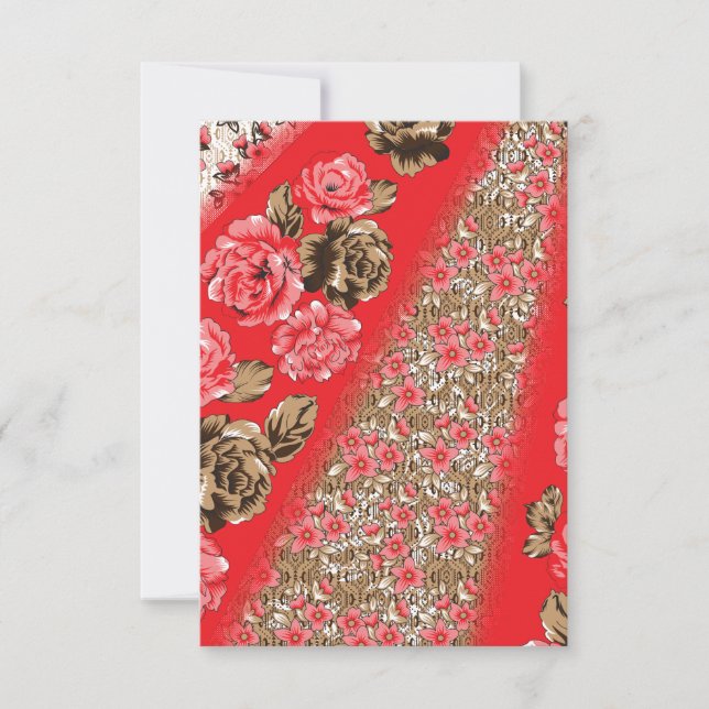 Carte Tissu rouge éclatant avec floral complexe et (Devant)