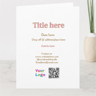 Carte titre scanner QR contact logo ici lieu date entrep