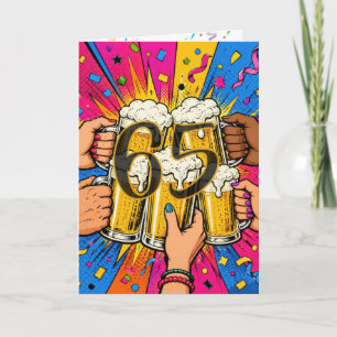 Carte Toast à la bière pour les 65 ans dans le Pop Art