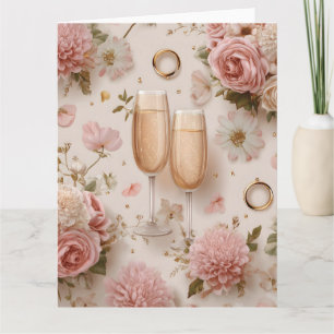 Carte Toast au Champagne Romantique avec des Fleurs Élég