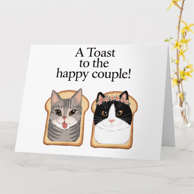 Carte Toast Au Joyeux Couple Drôle Mariage Chat Engager (Fleur jaune)
