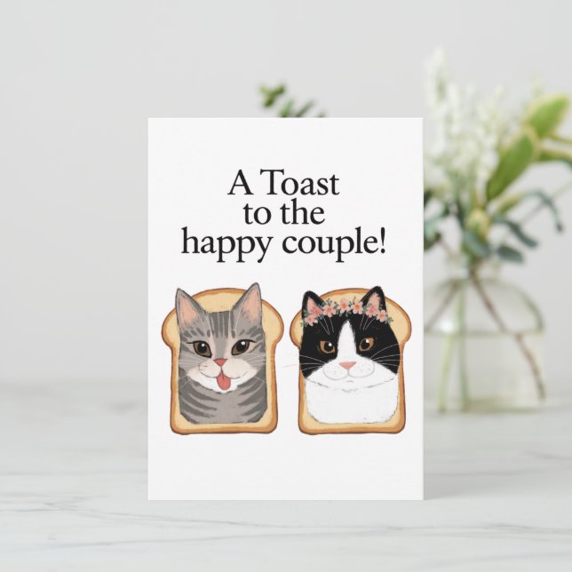Carte Toast Au Joyeux Couple Drôle Mariage Chat Engager (Debout devant)