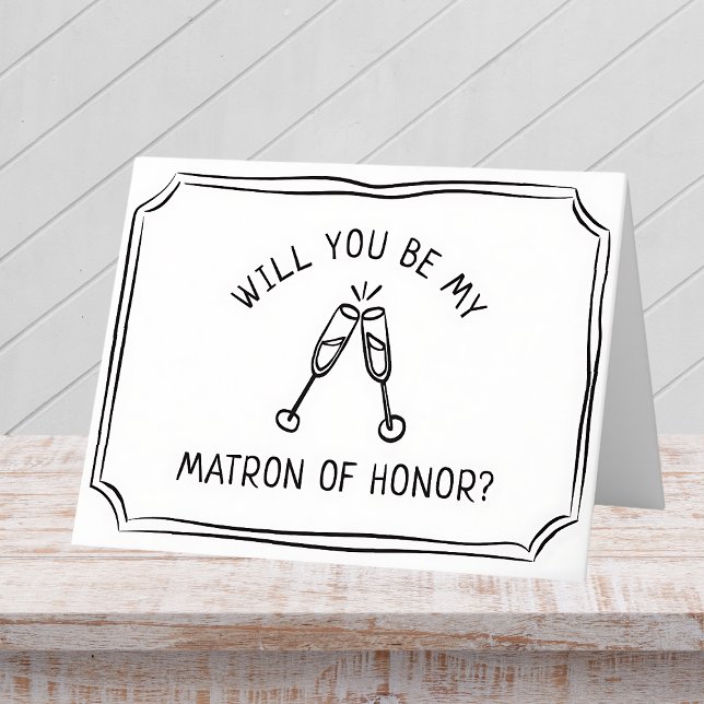 Carte Toast de Champagne tendance Matron d'honneur Propo (Cheers to your matron of honor with this elegant proposal card with clinking champagne glasses.)