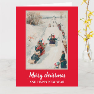 Carte Tobogganing" chromolithographie- Fêtes de Noël