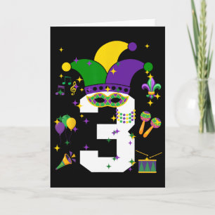Carte Toddler 3e Anniversaire Mardi Gras Thème 3 Ans 