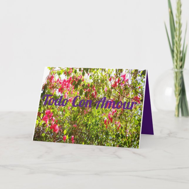 Carte Todo Con Amour rose fleurs design feuille (Devant)