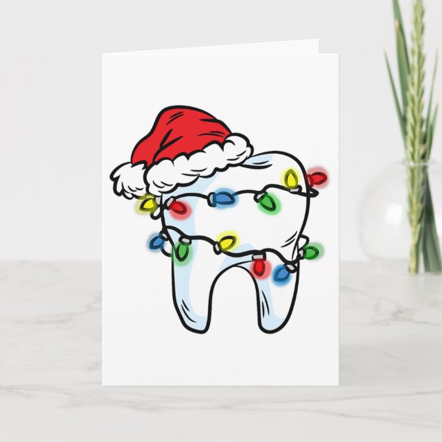Carte Tooth Christmas Light Santa Hat Dentist Dental Hyg (Devant)
