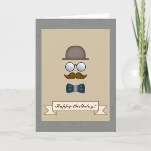 Carte Top Chapeau, Moustache, Lunettes et Cravate Bow An