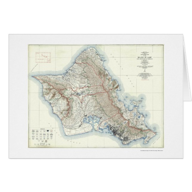 Carte topographique 1938 d'Oahu Hawaï (Devant horizontal)