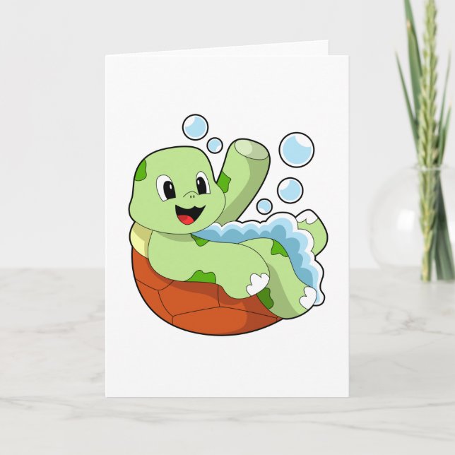 Carte Tortue au bain avec de la mousse (Devant)