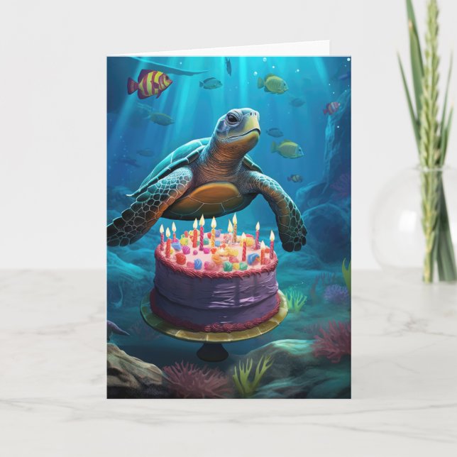 Carte Tortue au gâteau d'anniversaire (Devant)