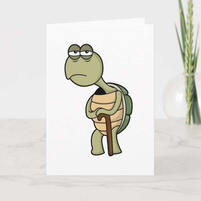 Carte Tortue avec coquille et canne (Devant)