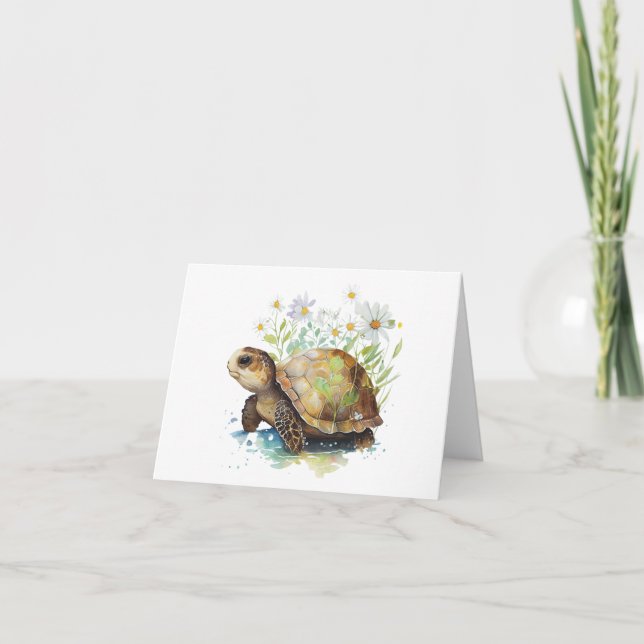Carte Tortue avec marguerite Blank Greeting (Devant)