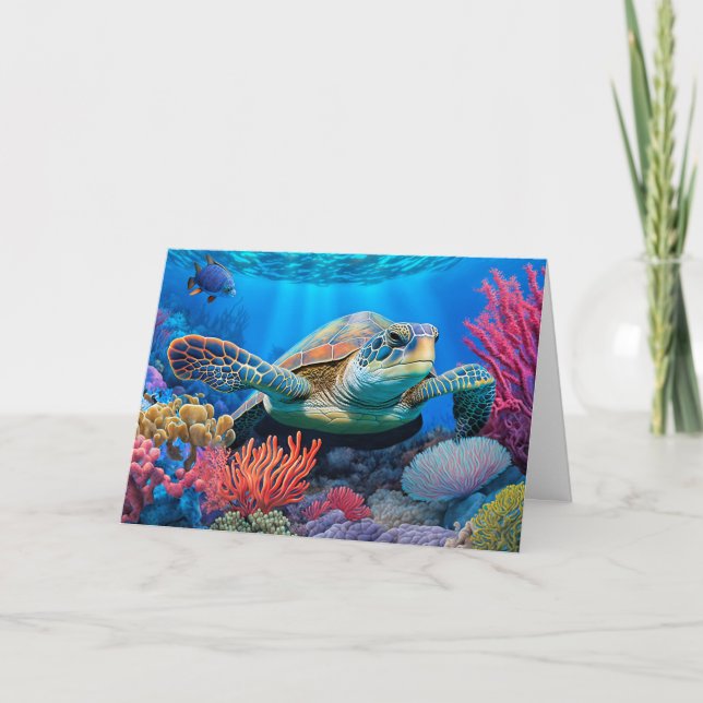 Carte Tortue de la natation colorée (Devant)