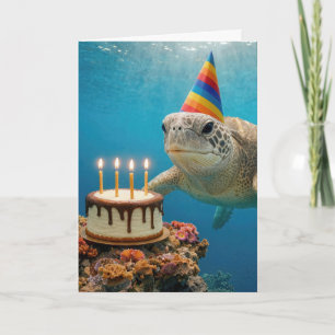 Carte Tortue de mer avec gâteau d'anniversaire