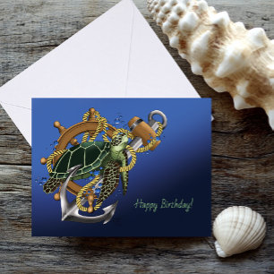 Carte Tortue de mer bleu vert