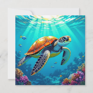 Carte Tortue de mer colorée vibrante Blank