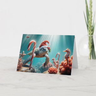 Carte Tortue de mer de Noël avec Sucres de canne