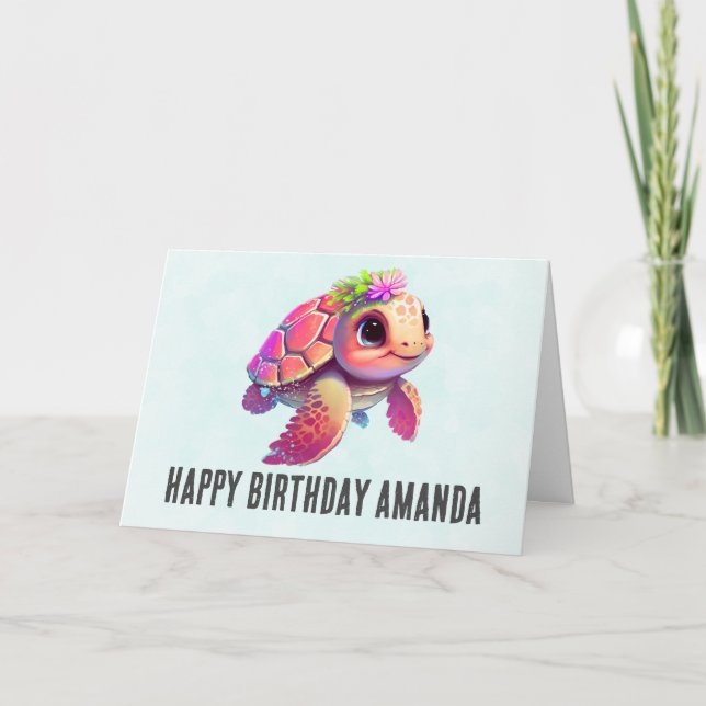 Carte Tortue de mer rose Whimsical & mignon Anniversaire (Devant)