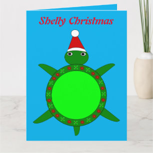 Carte Tortue de Noël mignonne avec coquille de fleurs