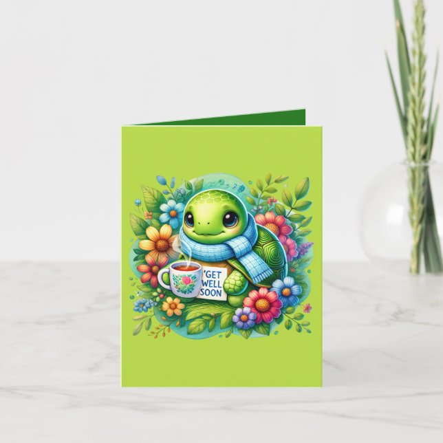 Carte Tortue de rétablissement mignonne ajouter un messa (Devant)