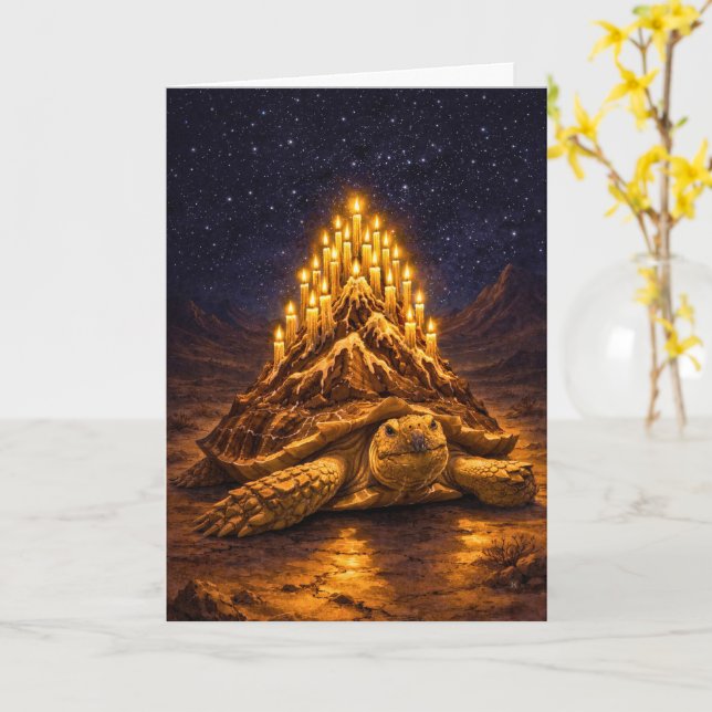 Carte Tortue de Sulca du désert nocturne gâteau d'annive (Fleur jaune)