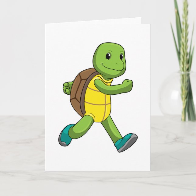 Carte Tortue en coureur sur tapis de course (Devant)