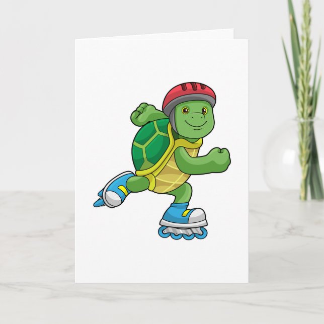 Carte Tortue en patineur avec des rollers & Casque (Devant)