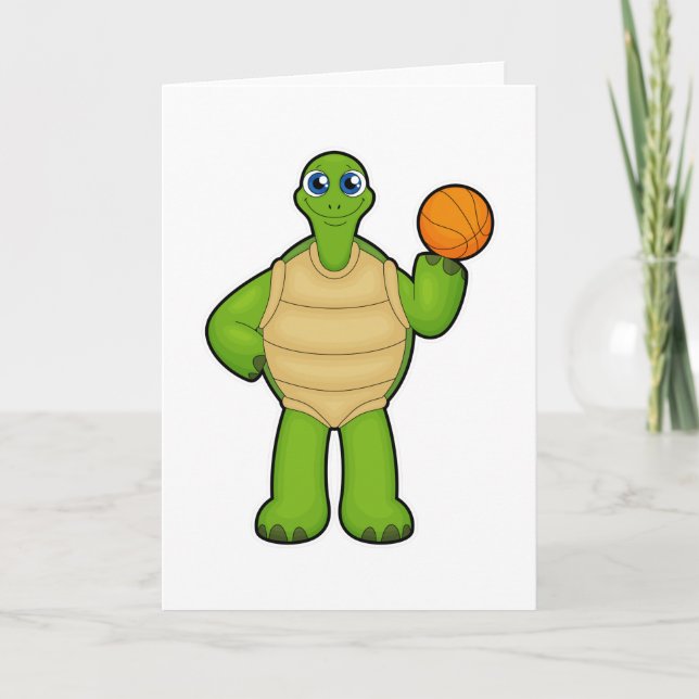 Carte Tortue en tant que joueur de basket-ball avec ball (Devant)