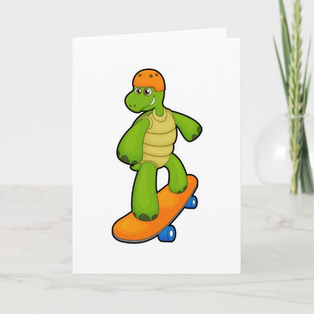 Carte Tortue en tant que skater avec skateboard et casqu (Devant)