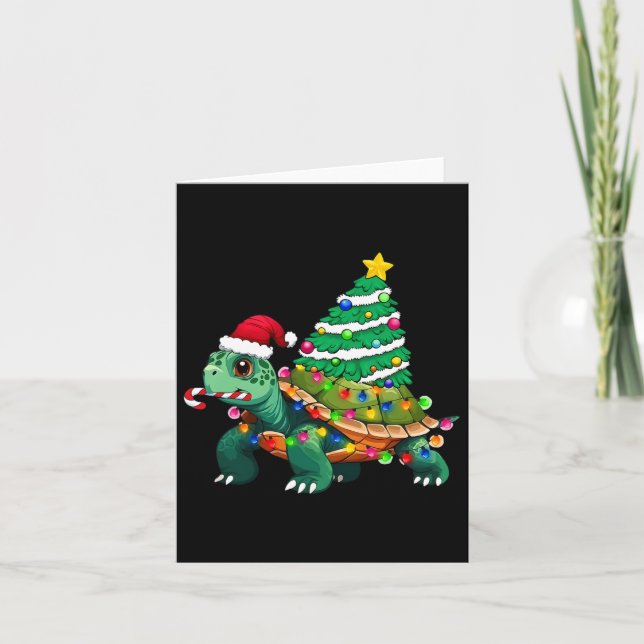 Carte Tortue feux de sapin de Noël Santa Hat Turtle Ocea (Devant)