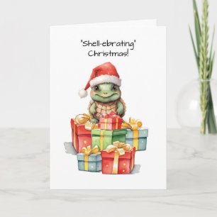 Carte Tortue mignonne à Santa Hat Cadeaux de Noël