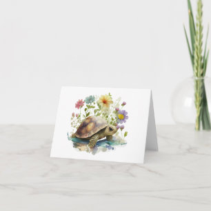 Carte Tortue précieuse avec beaucoup de fleurs Blank Gre