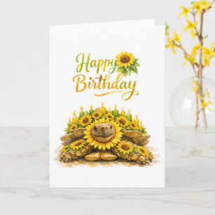 Carte Tortue Sulcata Joyeux Anniversaire Tournesol 
