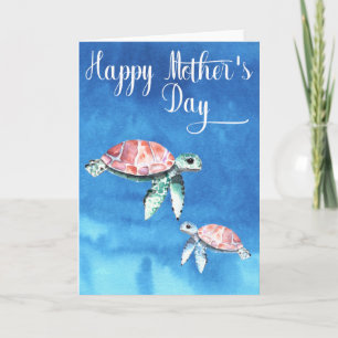 Carte Tortues de mer aquarelle Bonne fête des mères