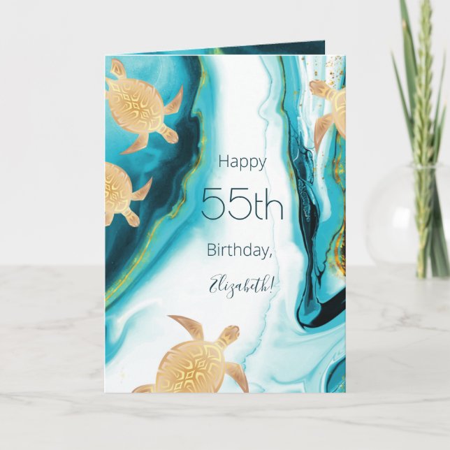 Carte Tortues de mer d'or Encre Turquoise | Anniversaire (Devant)