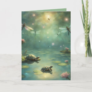 Carte Tortues et libellules sur un étang d'anniversaire