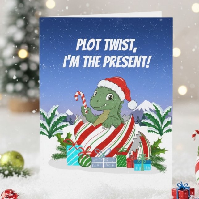 Carte Tour de force Je suis le dinosaure de Noël présent (Créateur téléchargé)
