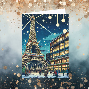 Carte Tour Eiffel à Paris, France à l'heure de Noël