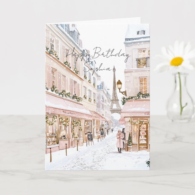 Carte Tour Eiffel de Paris Rose Blush Anniversaire (Petite plante)