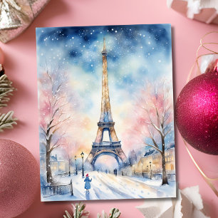 Carte Tour Eiffel en Aquarelle de Noël